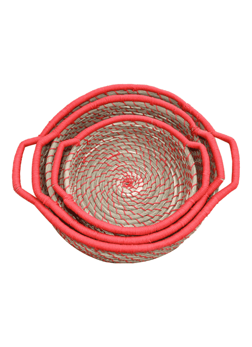 Sabai Grass Utility Basket Set of 3 - Red - A