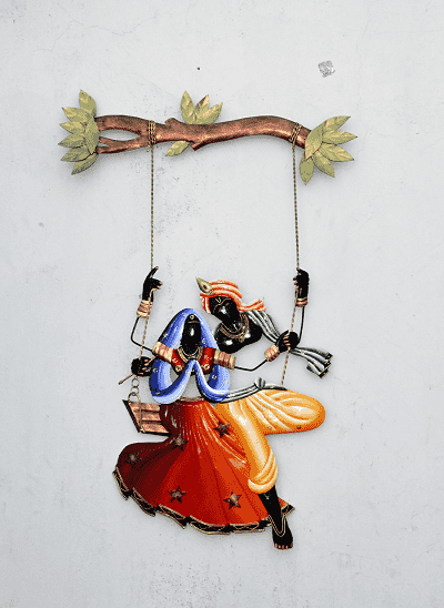 Wrought Iron Radha Krishna Sitting Jhula - Wall Hanging