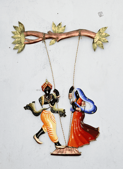 Metal Radha Krishna Standing Jhula - Wall Hanging