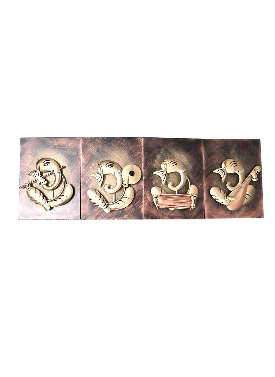 Metal with Wooden Plate Musical Ganesh Set - Wall Hanging - 1