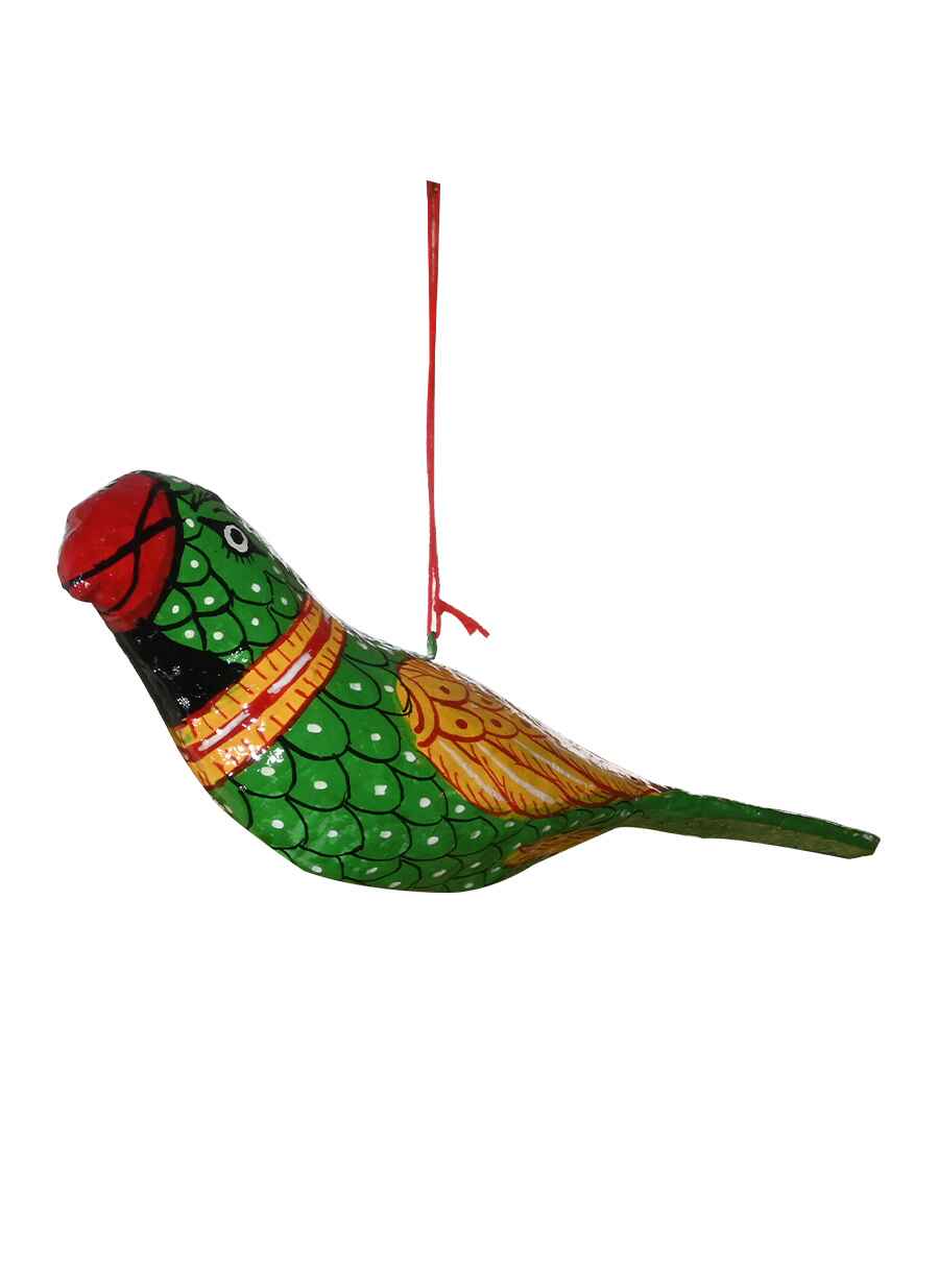 Patachitra Parrot Paper And Wooden Dust- Green Coloured