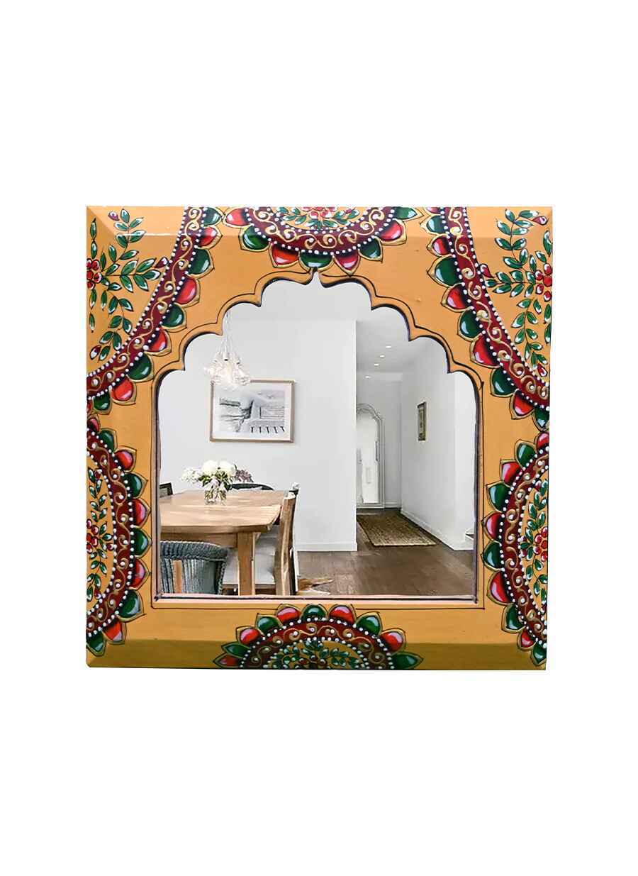Wooden Hand Painted Frame Mirror Wall Hanging - 1