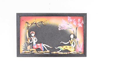 Radha Krishna Clay Wall Hanging with Frame - 1