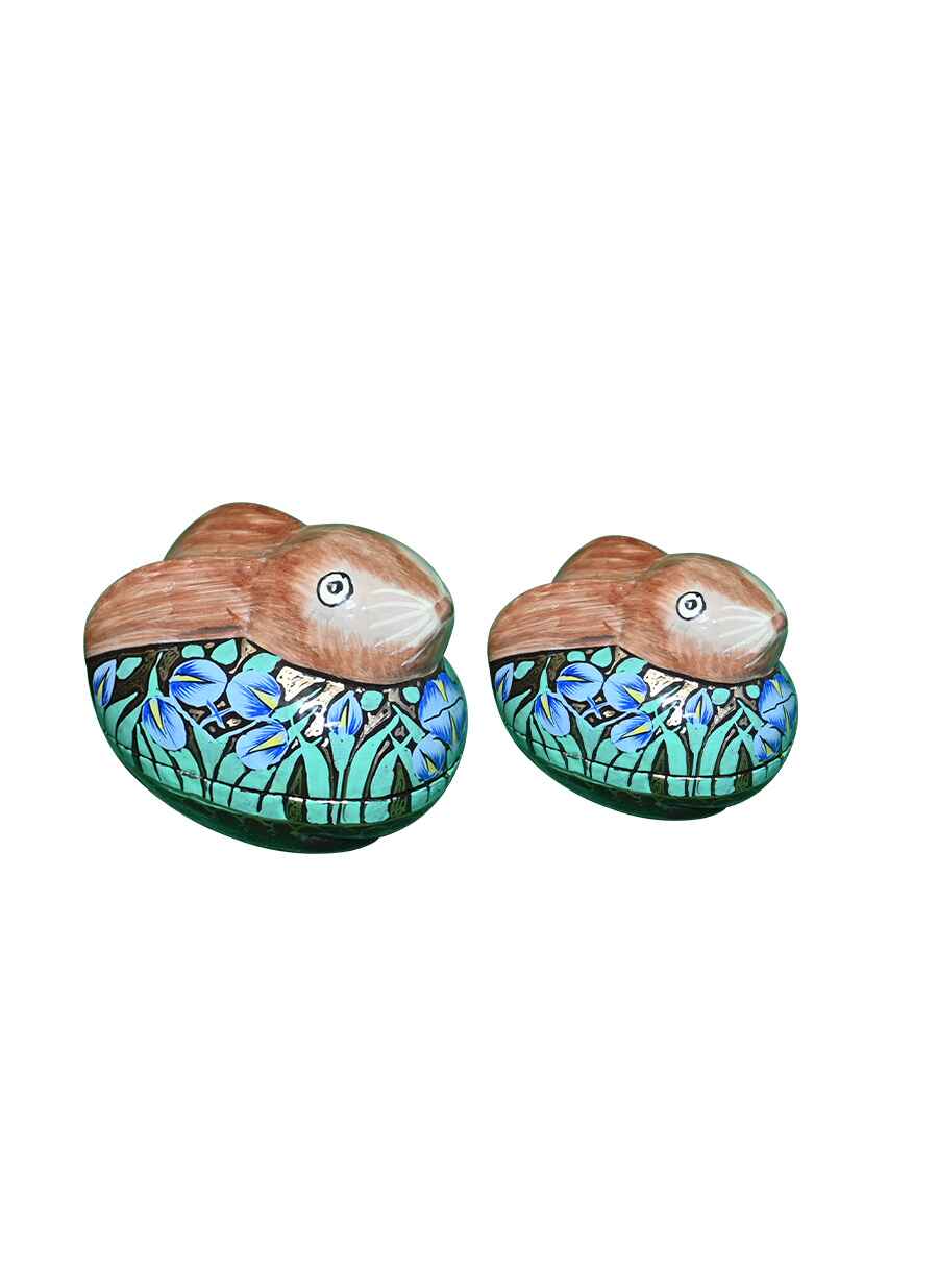 Jammu Kashmir Papier Mache Rabit Utility Box - 3 & 4 Inch, Set of-2