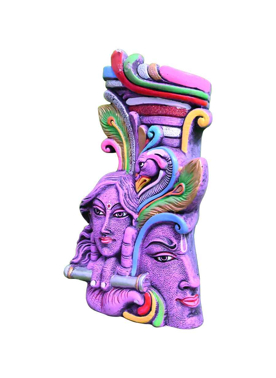 Terracotta Radha Krishna Face Flower Vase - 1