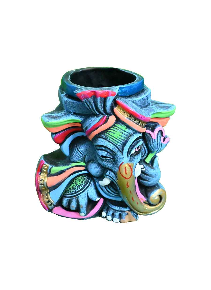 Terracotta Ganesh Face Pen Stand - 7