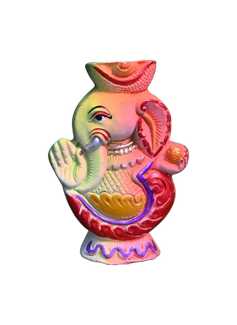 Terracotta Ganesh Face Pen Stand - 3