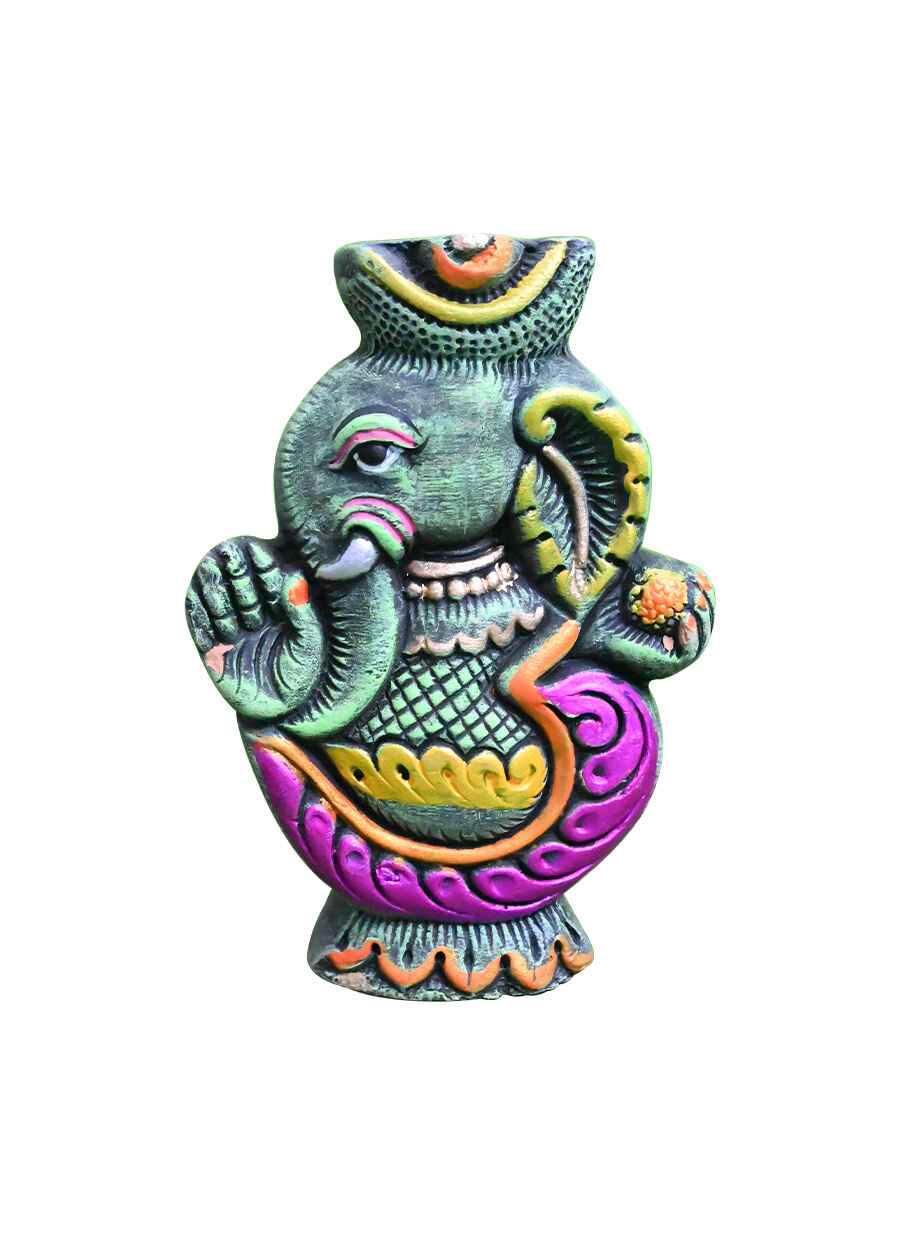 Terracotta Ganesh Face Pen Stand - 2