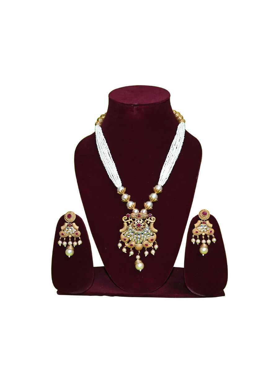 Rajwadi Jaipuri Necklace Wih Earring - 10