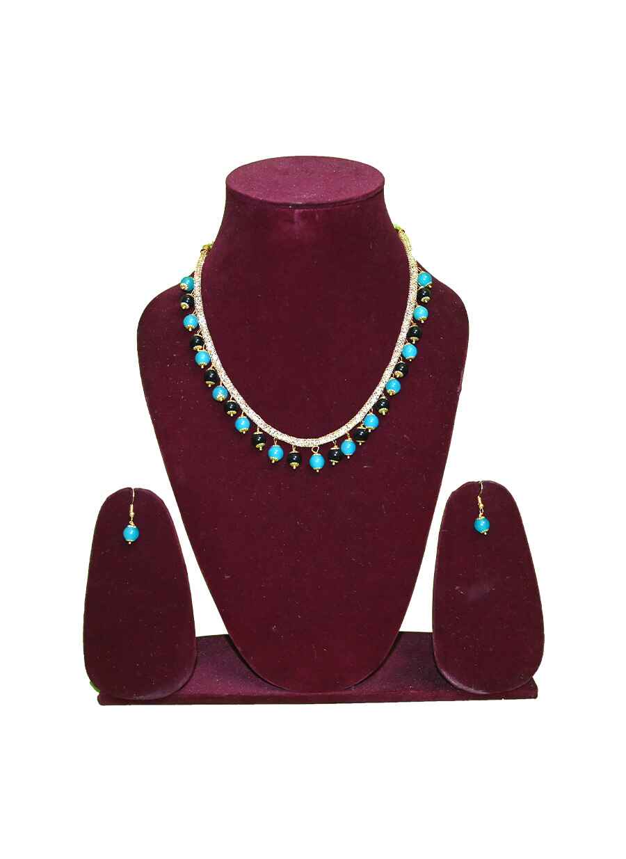 Beaded Single line short Necklace with Earring - 11