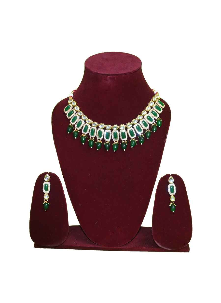 Beaded Choker Necklace With Earring and Matha Pati - 1