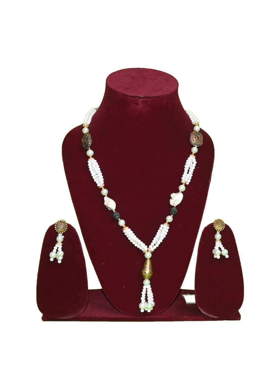 Crystal Beaded Long NeckLace with Earring - 3