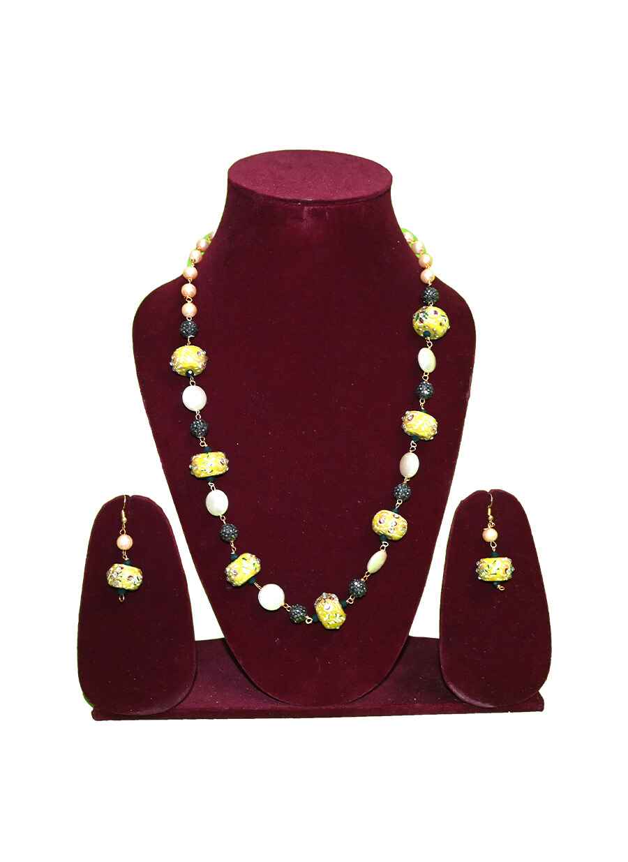 Single layer Chemical Beaded Necklace with Earring - 4