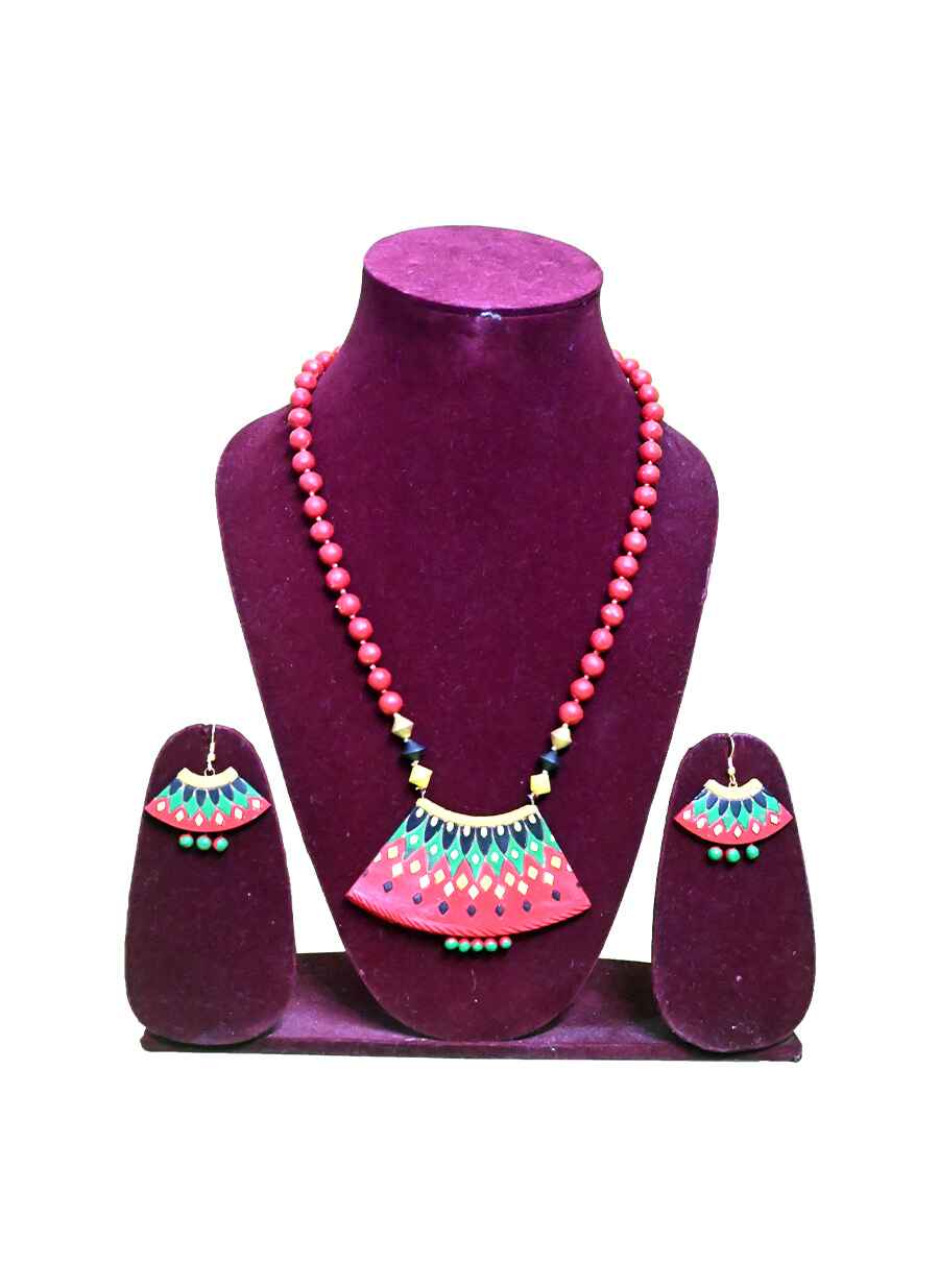 Party Wear Tribal Design Teracotta Necklace - 6