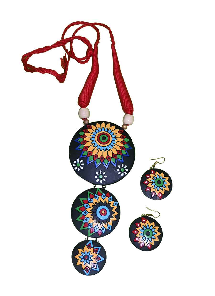 3 Pendent Party Wear Terracotta Necklace - 2