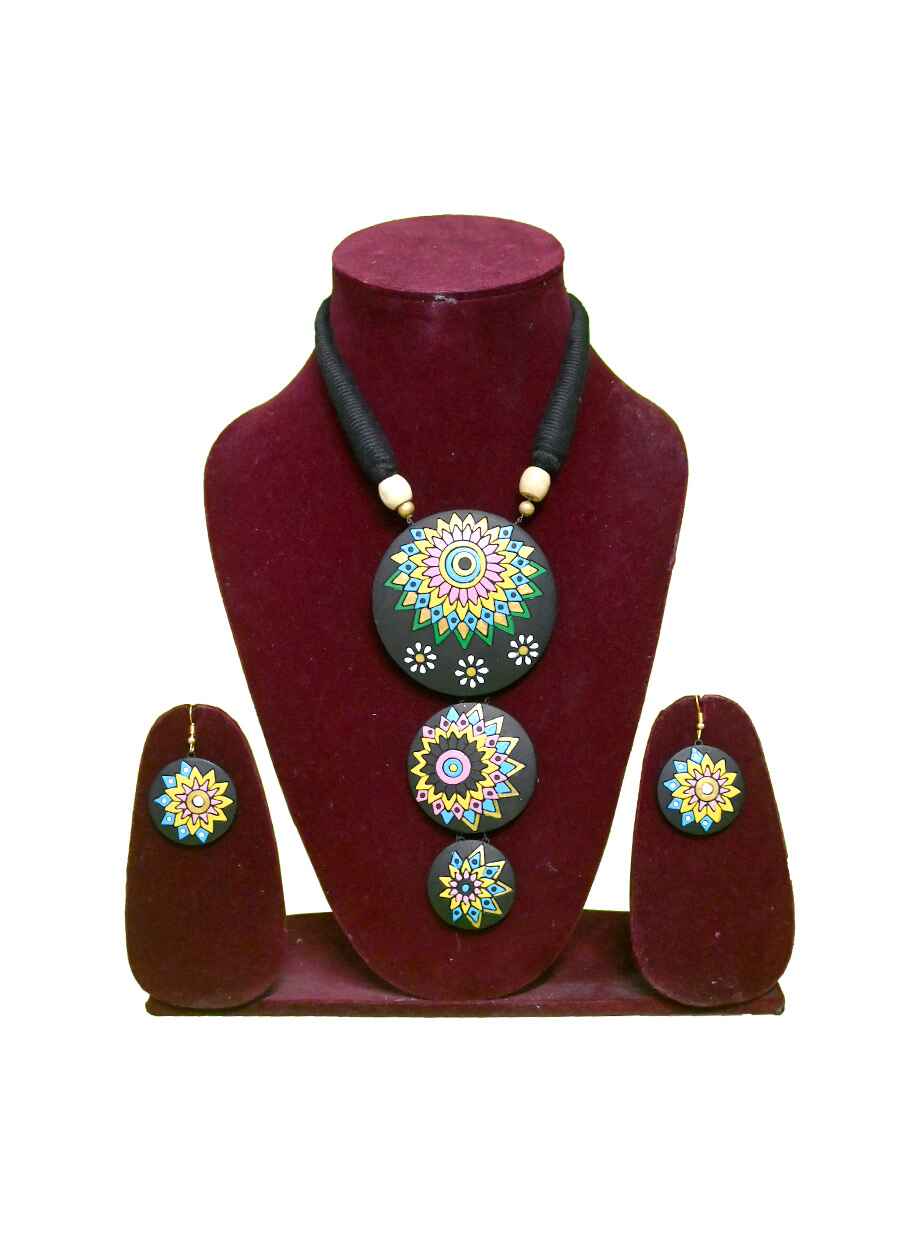 3 Pendent Party Wear Terracotta Necklace - 1
