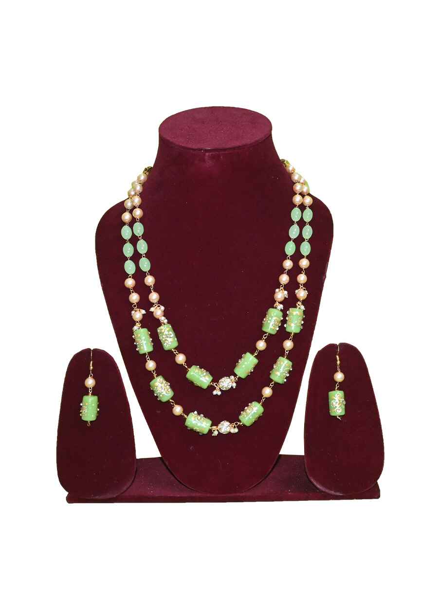 Double Layer Glass Beaded Necklace With Earring - 1