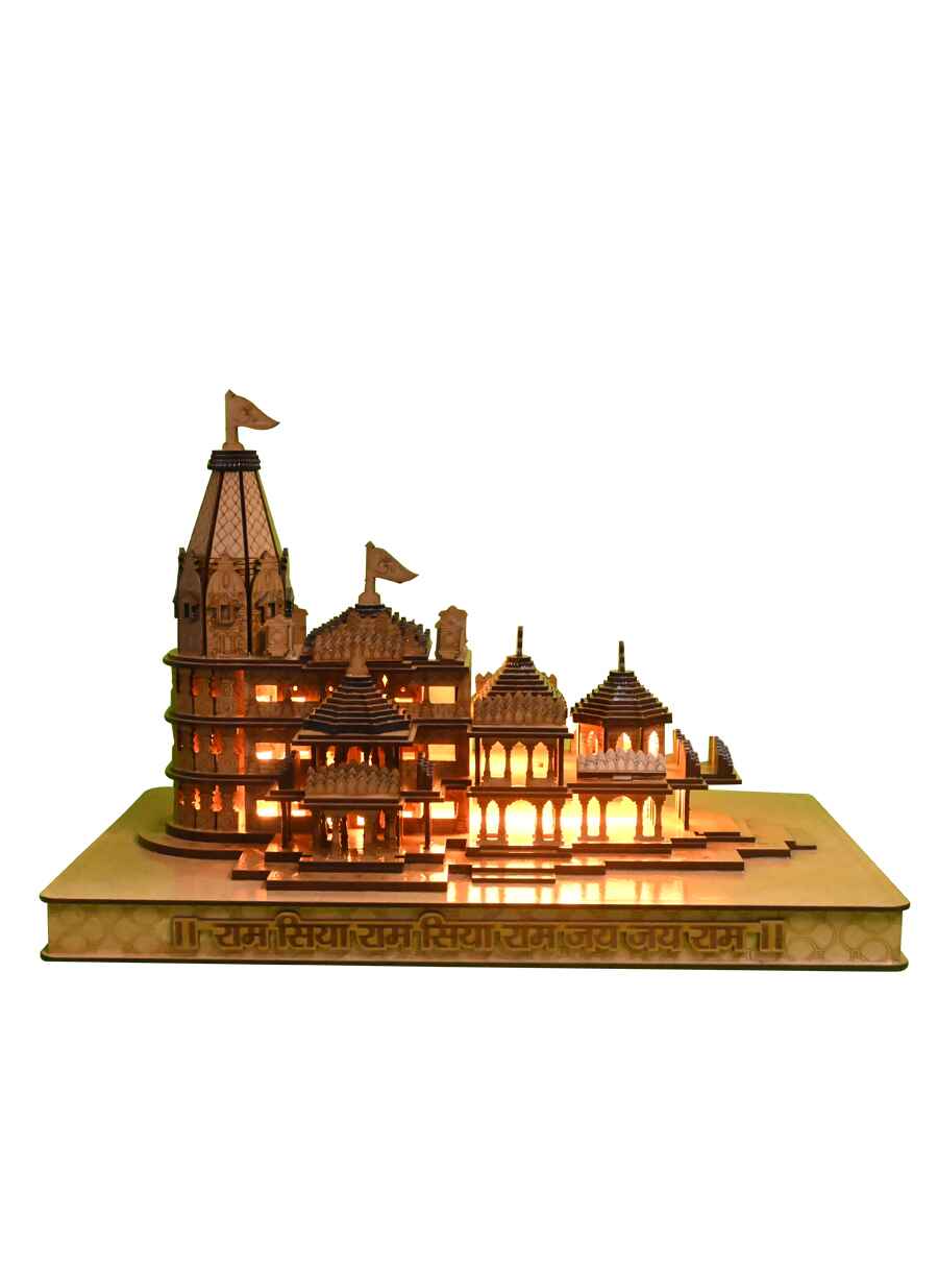 3D Wooden Ram Mandir with Light Large - 3