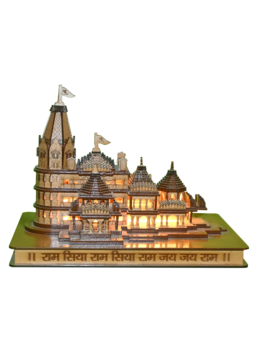 3D Wooden Ram Mandir with Light Large - 1