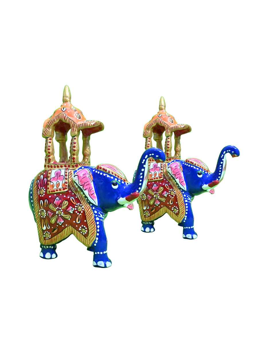 Metal Meenakari Elephent With Singhasan Set - 1