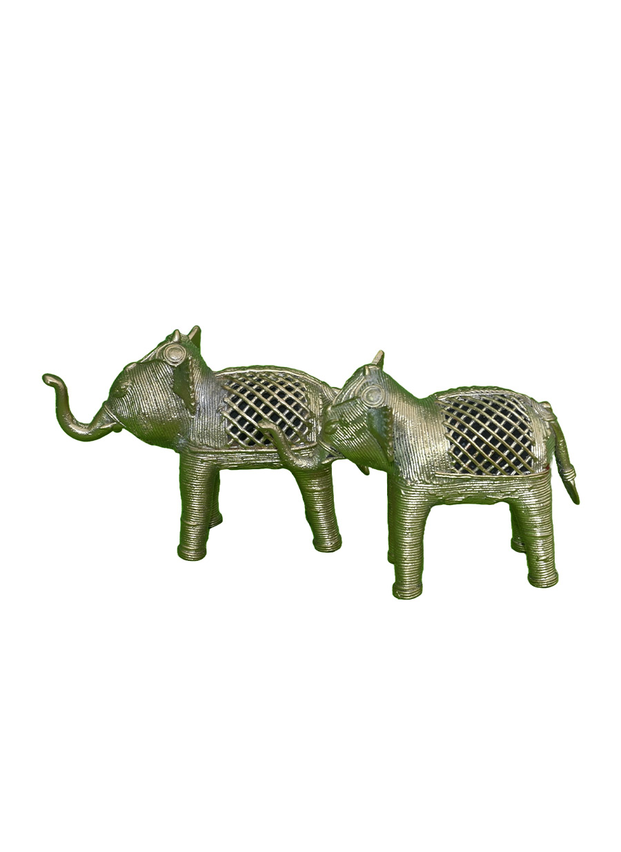 Standing Dokra (Brass Metal) Elephant - Set of-2 (4 x 3 Inch)