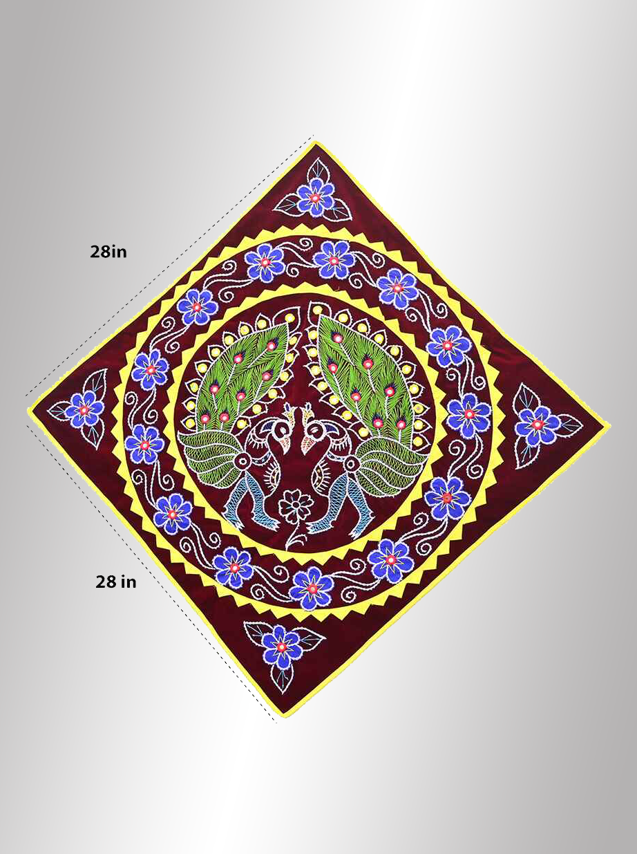 Peacock Applique Work (Candua) without frame Wall Hanging - 2