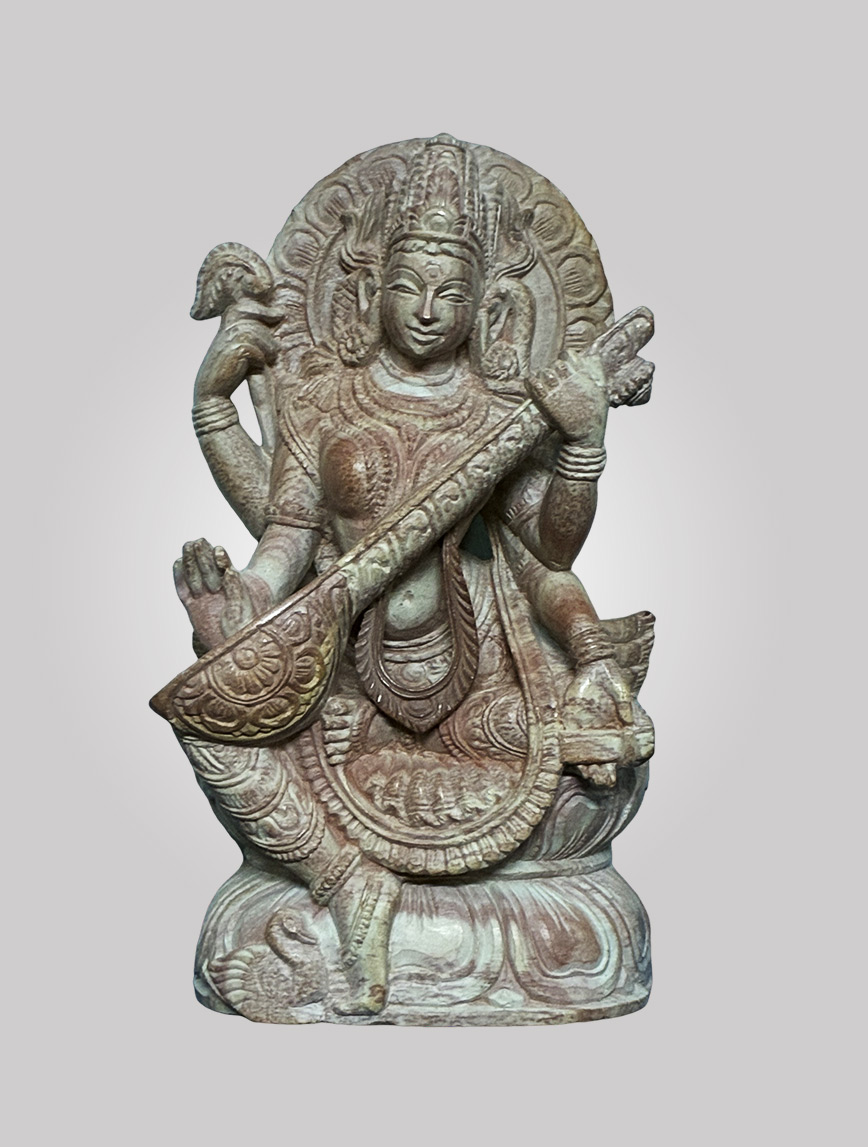 Pink Stone Goddess Saraswati Murti – Home and Temple - 1