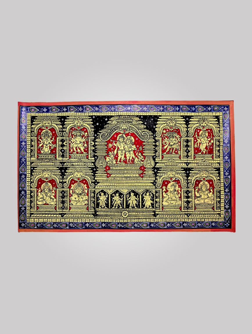 Lord Krishna with his beloved Radha Rani with side deities - 1