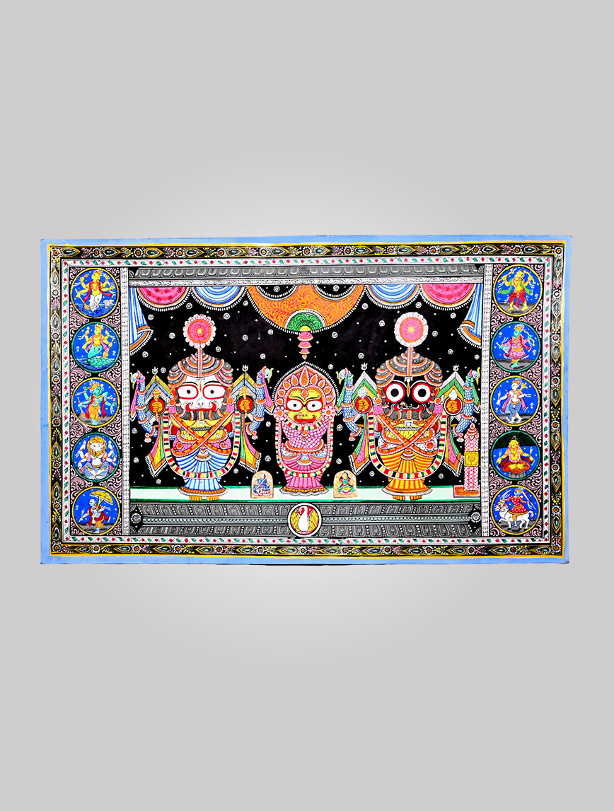 Lord Jagannath- Nagaarjun Besha (Nagaarjun Costumes) of Lord  with Das Avatar of Lord Krishna (Ten incarnations)  - Divine Patachitra Wall Décor - 1