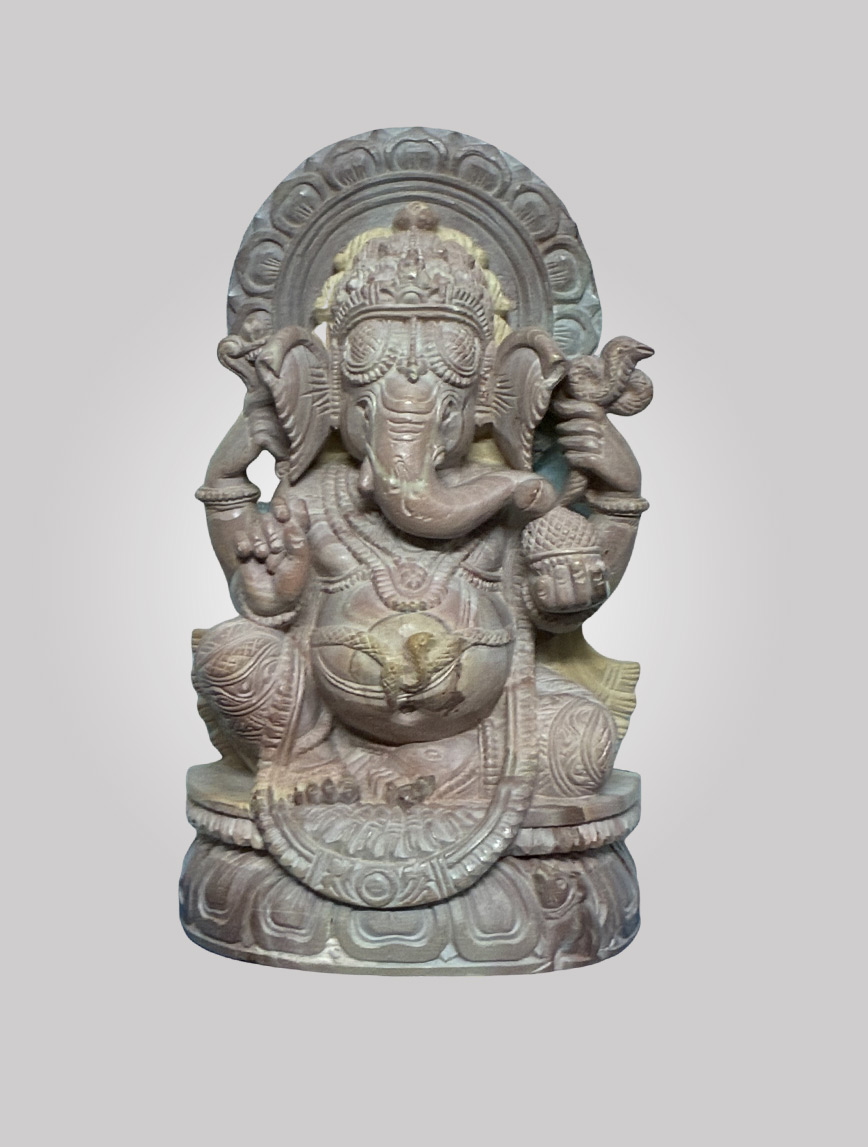 Beautiful Ganesh Murti in White and Pink Stone for Pooja and Decoration - 1