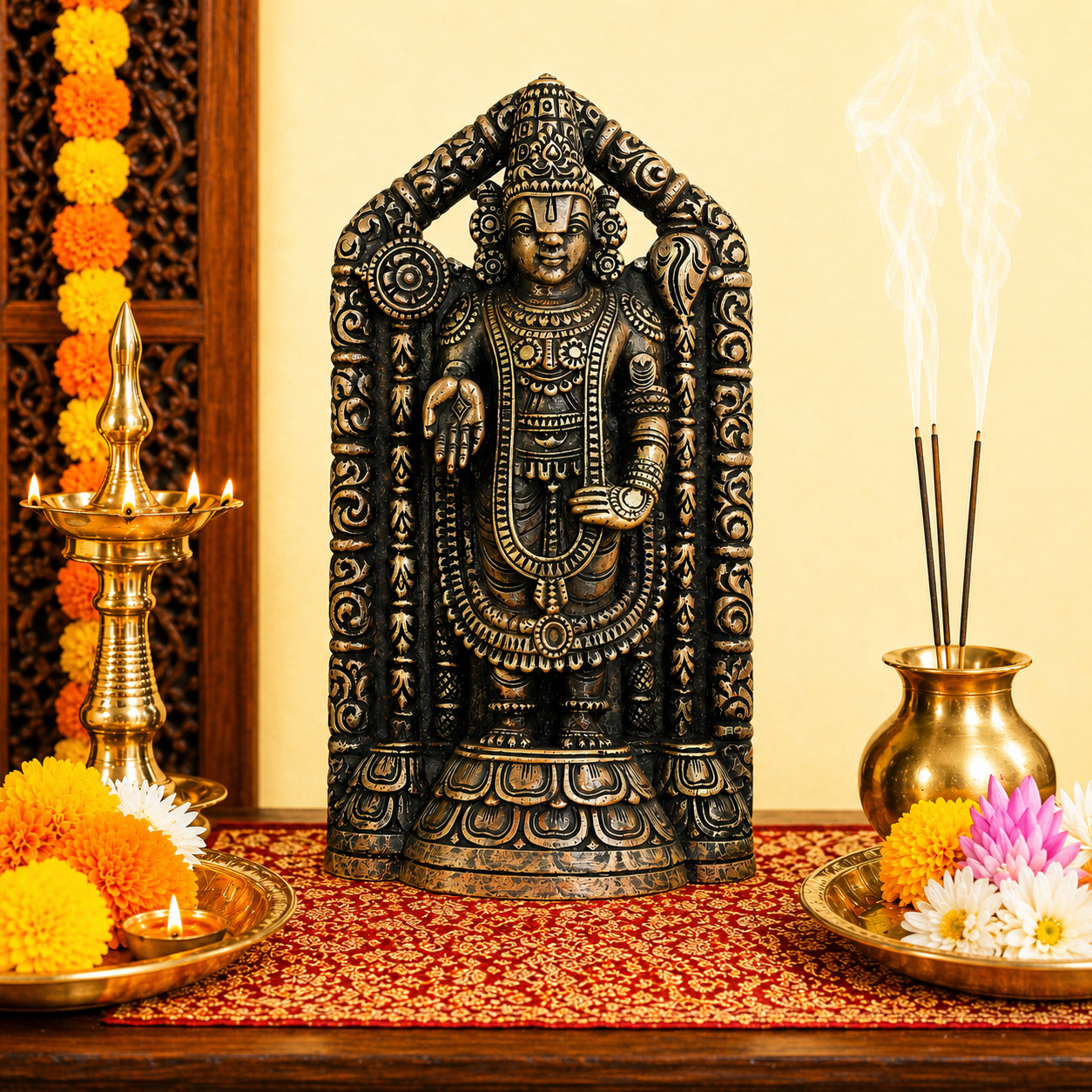 Lord Balaji- Pink stone Copper finish hand crafted Lord Balaji. Perfect for home décor and worship ( 8 Inch )- 4