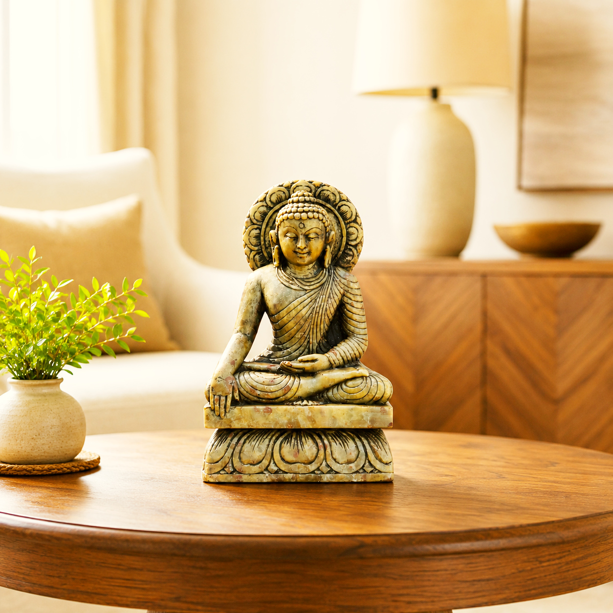 White and Pink Stone Budha perfect for home décor and worship - 2