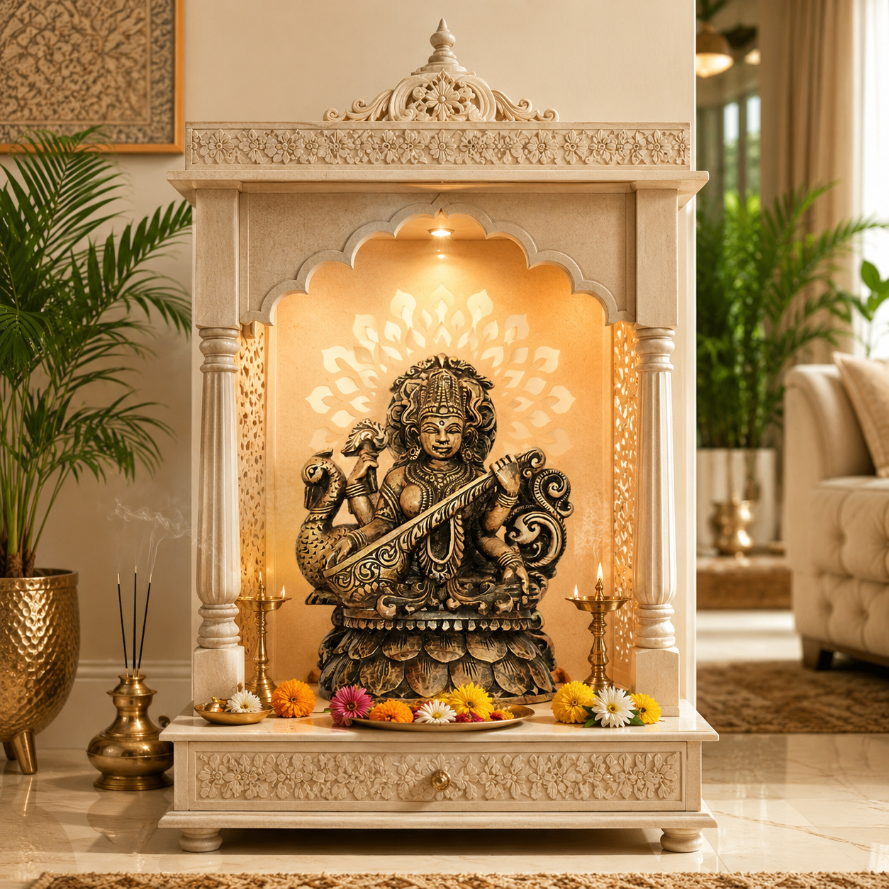 Pink Stone Saraswati perfect for home décor and worship- 4