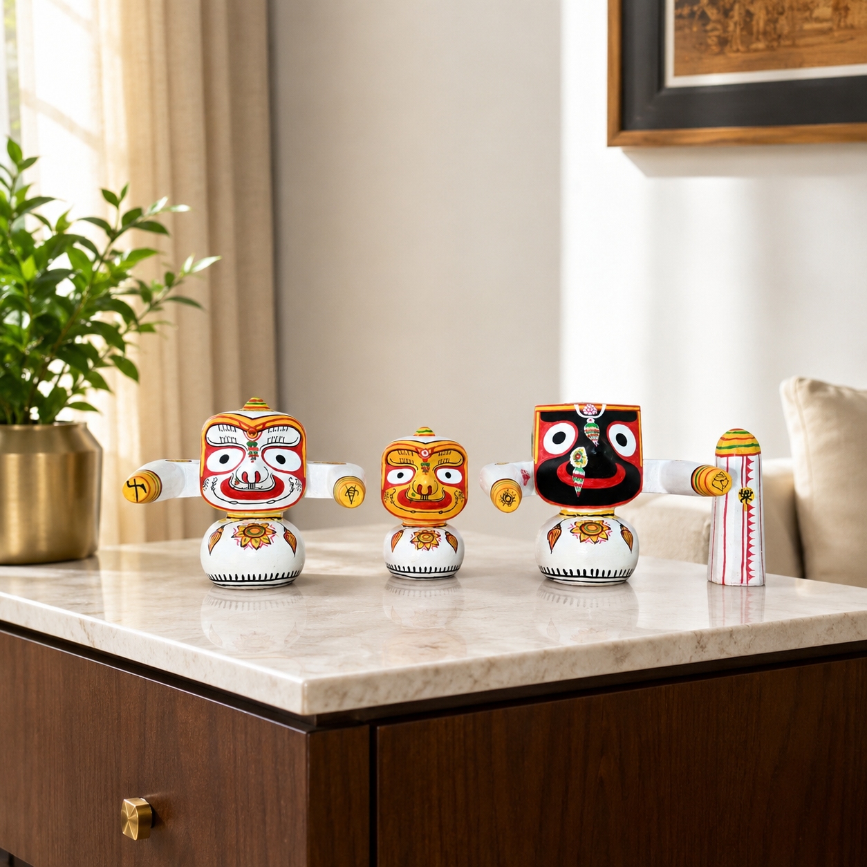 Neem wood replica of original Statue of Lord Jagannath, Devi Subhadra and Lord Balabhadra of main Jagannath temple of Puri - 2