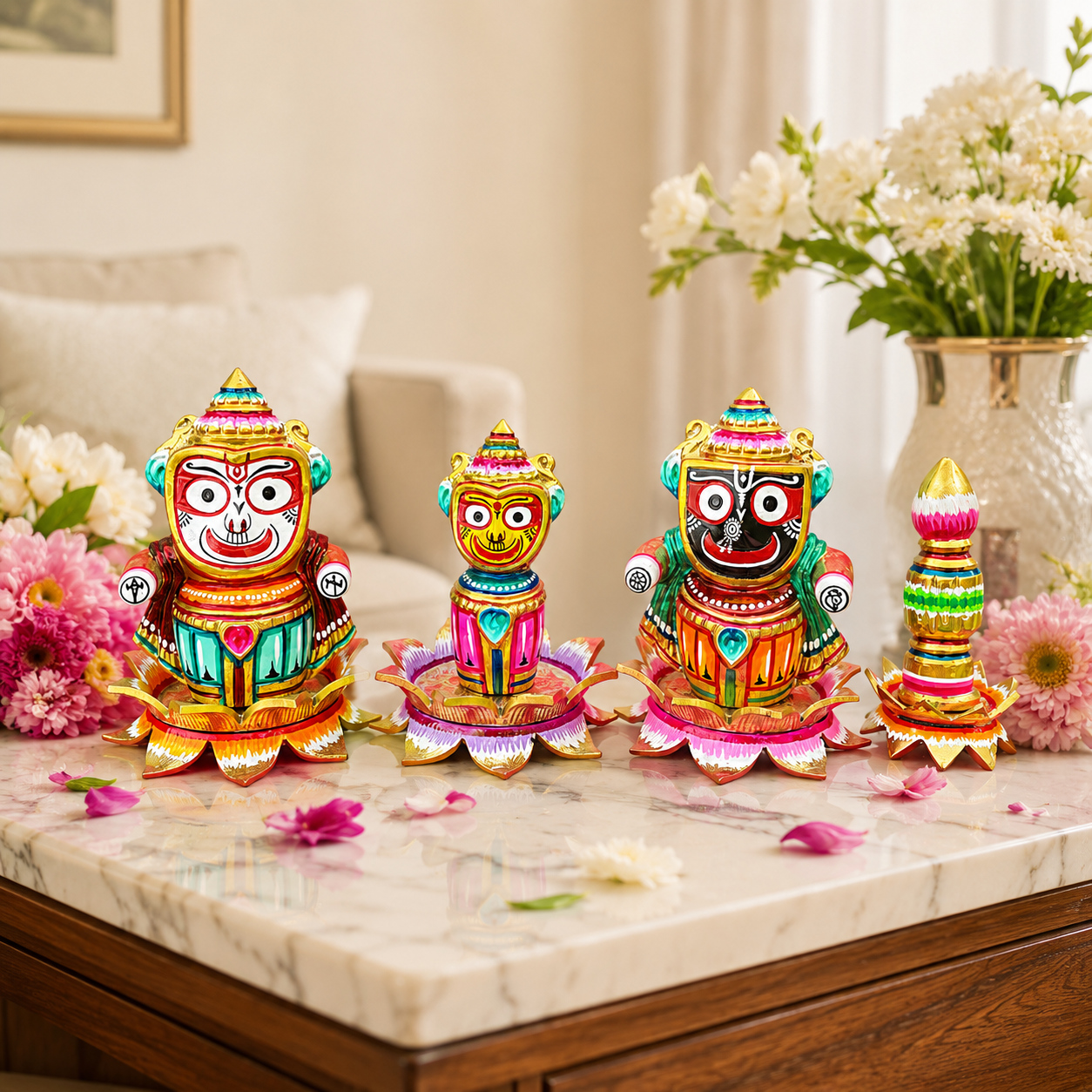 Pure Brass- Lord Jagannath with Devi Subhadra and Brother Balabhadra - A devine brass statue for worship and home décor-1