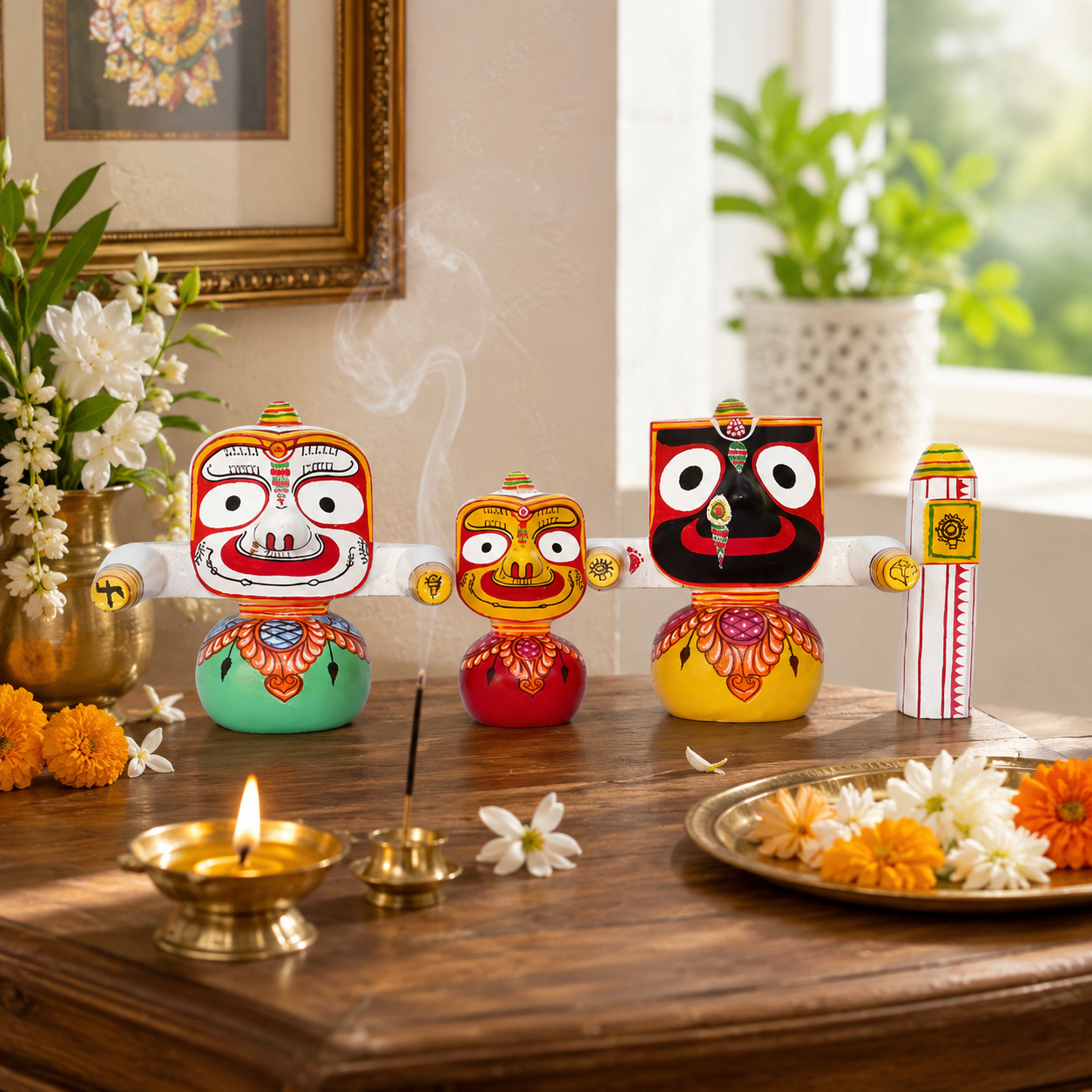 Neem wood replica of original Statue of Lord Jagannath, Devi Subhadra and Lord Balabhadra of main Jagannath temple of Puri - 2